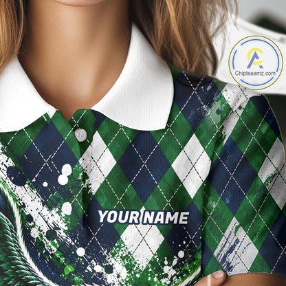 Green Argyle Pattern Eagle Golf Polo Shirt Custom Argyle Golf Team Golf Jersey For Women NYN5034