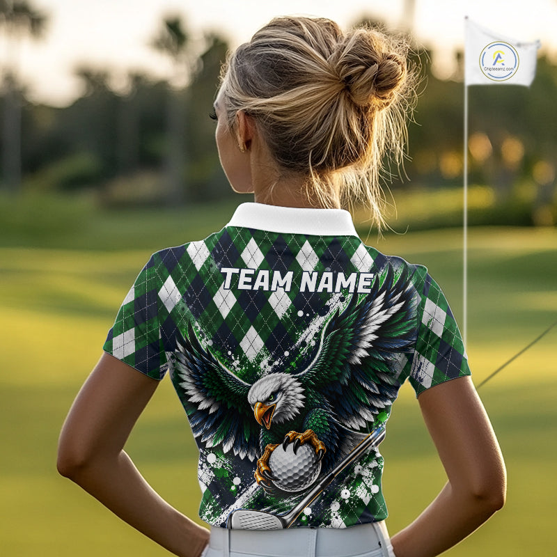 Green Argyle Pattern Eagle Golf Polo Shirt Custom Argyle Golf Team Golf Jersey For Women NYN5034