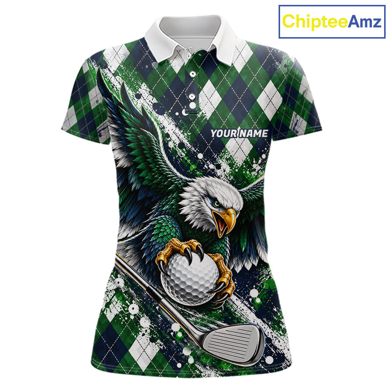 Green Argyle Pattern Eagle Golf Polo Shirt Custom Argyle Golf Team Golf Jersey For Women NYN5034