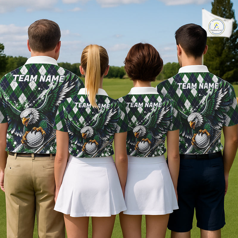 Green Argyle Pattern Eagle Golf Polo Shirt Custom Argyle Golf Team Golf Jersey For Men NYN5034
