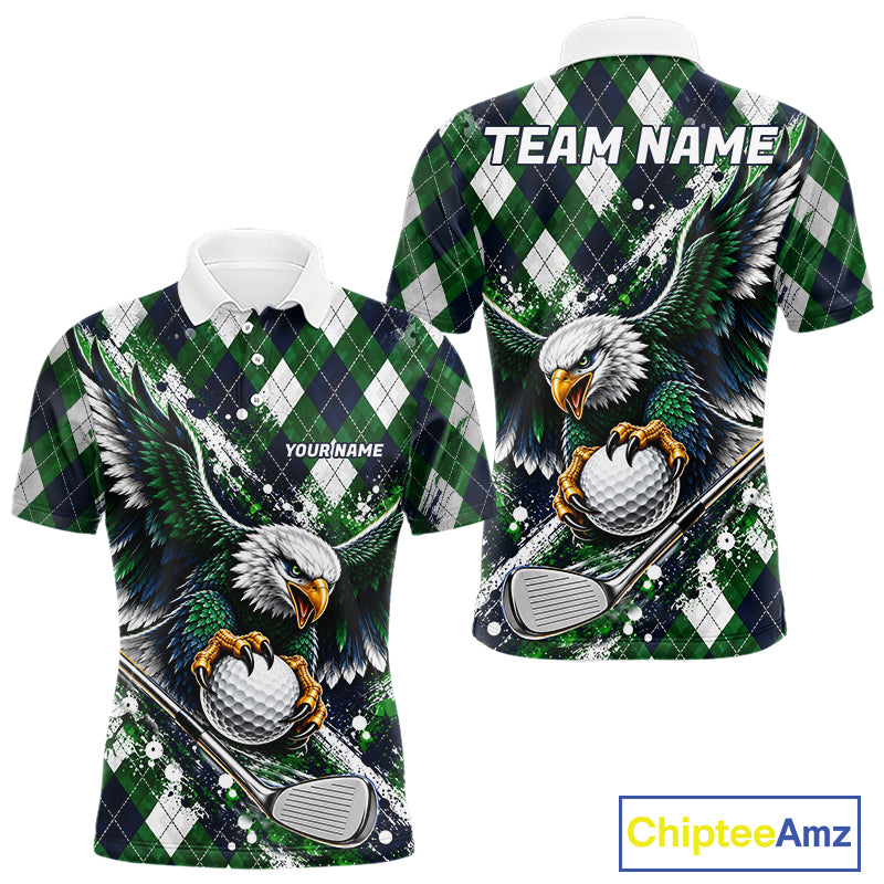 Green Argyle Pattern Eagle Golf Polo Shirt Custom Argyle Golf Team Golf Jersey For Men NYN5034