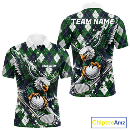 Green Argyle Pattern Eagle Golf Polo Shirt Custom Argyle Golf Team Golf Jersey For Men NYN5034
