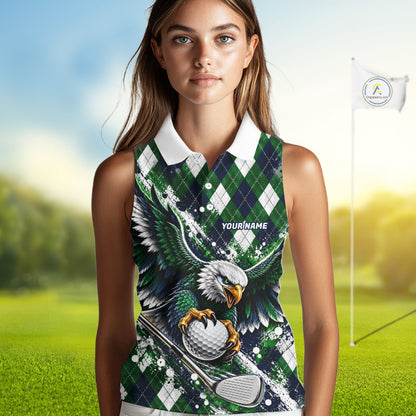 Green Argyle Eagle Golf Sleeveless Polo Shirt Custom Argyle Golf Team Golf Jersey For Women NYN5034