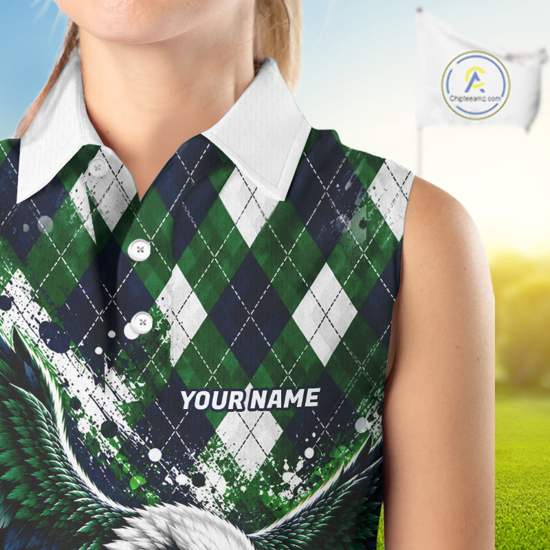 Green Argyle Eagle Golf Sleeveless Polo Shirt Custom Argyle Golf Team Golf Jersey For Women NYN5034