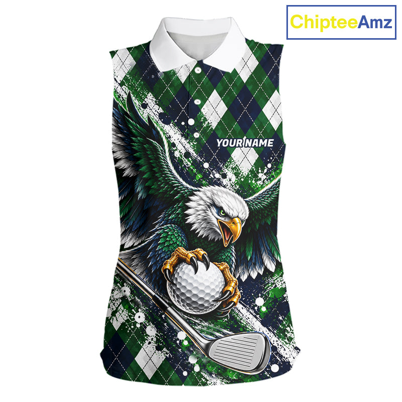 Green Argyle Eagle Golf Sleeveless Polo Shirt Custom Argyle Golf Team Golf Jersey For Women NYN5034