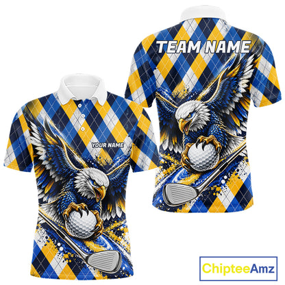 Blue & Yellow Argyle Pattern Eagle Golf Polo Shirt Custom Argyle Golf Team Golf Jersey For Men NYN5035