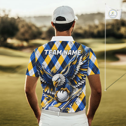 Blue & Yellow Argyle Pattern Eagle Golf Polo Shirt Custom Argyle Golf Team Golf Jersey For Men NYN5035