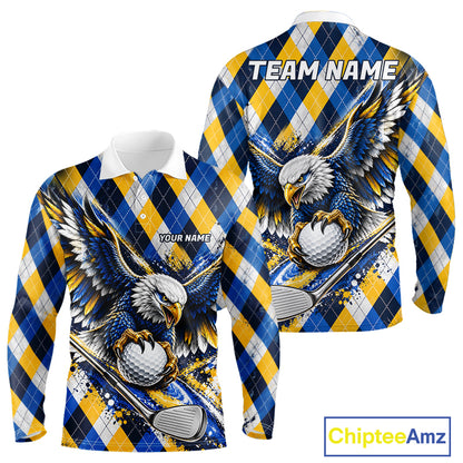 Blue & Yellow Argyle Pattern Eagle Golf Polo Shirt Custom Argyle Golf Team Golf Jersey For Men NYN5035
