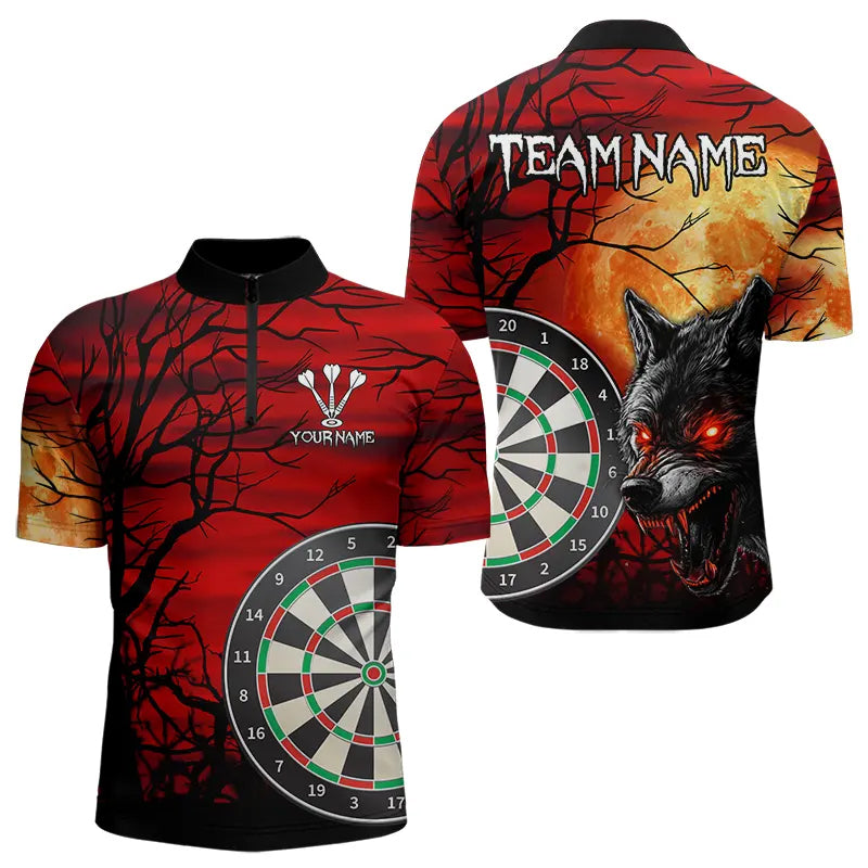 Wolf With Glowing Red Eyes Dart Boards Dart Shirts For Men, Custom Dart Jerseys NYN0039