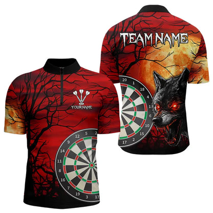 Wolf With Glowing Red Eyes Dart Boards Dart Shirts For Men, Custom Dart Jerseys NYN0039