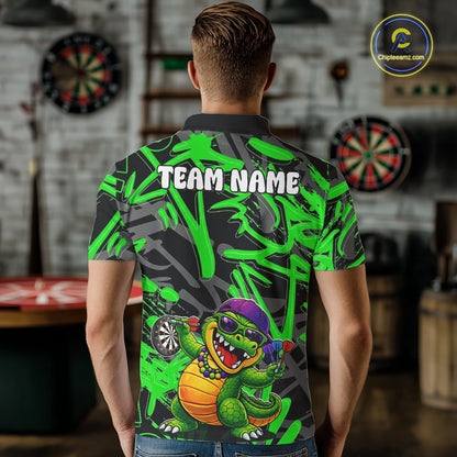 Green Grafffiti Play Darts Polo & Quarter Zip Shirt Personalized Funny Crocodile Men Darts Jersey NYN2948