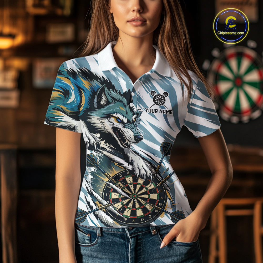 Personalized Cracked Darts Polo & Quarter Zip Shirt Custom Funny Wolf Claws Darts Attire For Women NYN2950