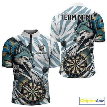 Personalized Cracked Darts Polo & Quarter Zip Shirt Custom Funny Wolf Claws Darts Attire For Men NYN2950