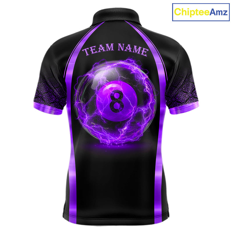 Black&Purple Thunder Lightning 8 Ball Pool Billiard Jerseys For Men Custom Billiard Team Shirt NYN3158