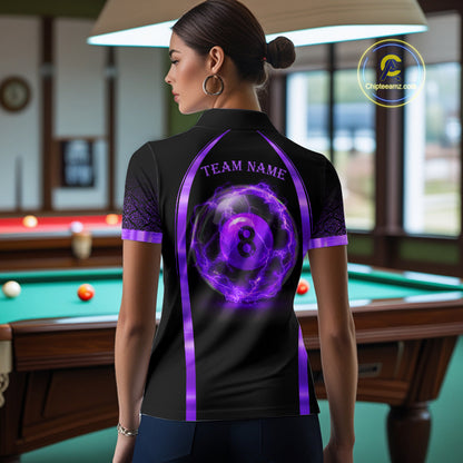 Black&Purple Thunder Lightning 8 Ball Pool Billiard Jerseys For Women Custom Billiard Team Shirt NYN3158