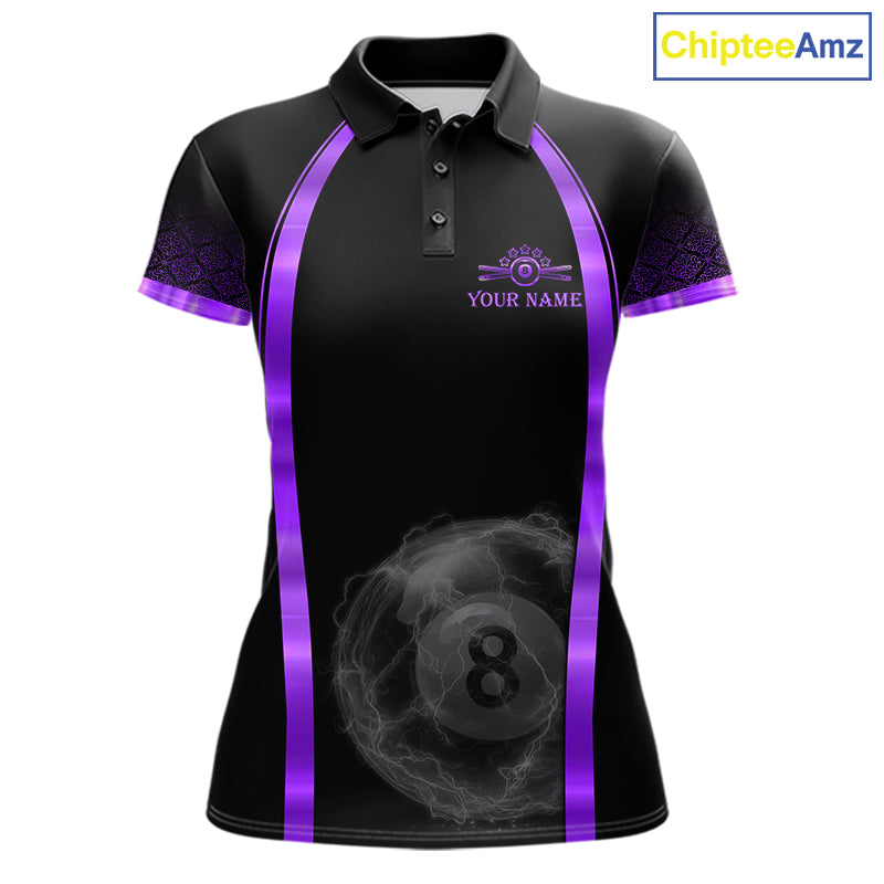 Black&Purple Thunder Lightning 8 Ball Pool Billiard Jerseys For Women Custom Billiard Team Shirt NYN3158