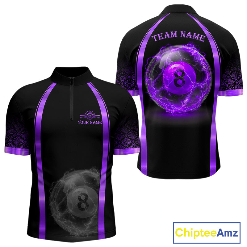 Black&Purple Thunder Lightning 8 Ball Pool Billiard Jerseys For Men Custom Billiard Team Shirt NYN3158