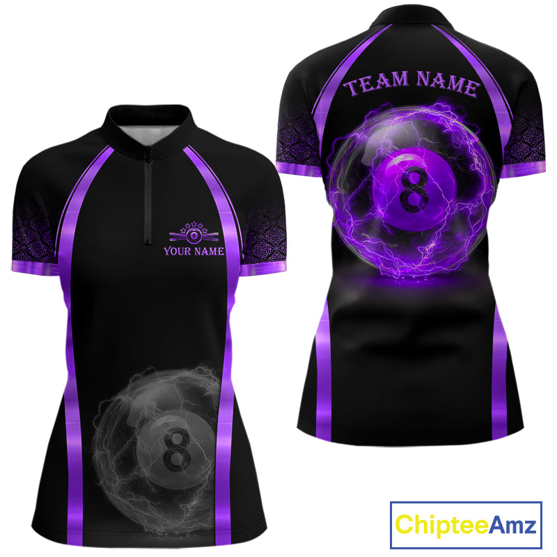 Black&Purple Thunder Lightning 8 Ball Pool Billiard Jerseys For Women Custom Billiard Team Shirt NYN3158
