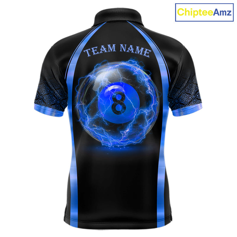 Black&Blue Thunder Lightning 8 Ball Pool Billiard Jerseys For Men Custom Billiard Team Shirt NYN3159