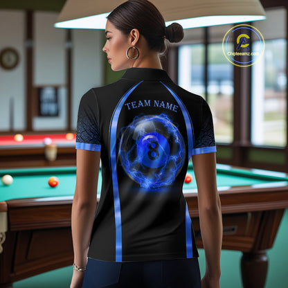 Black&Blue Thunder Lightning 8 Ball Pool Billiard Jerseys For Women Custom Billiard Team Shirt NYN3159