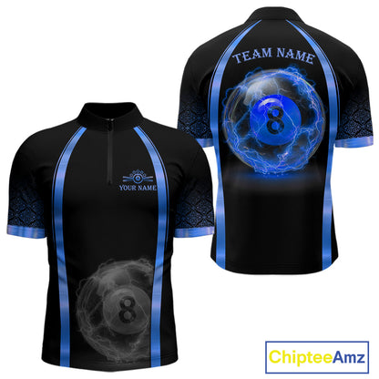Black&Blue Thunder Lightning 8 Ball Pool Billiard Jerseys For Men Custom Billiard Team Shirt NYN3159