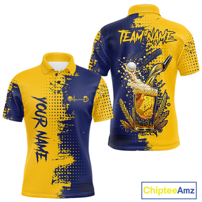Blue & Yellow Mens Golf Beer Polo Shirt Personalized Name Golf Jersey Funny Golf Team Shirt NYN4674