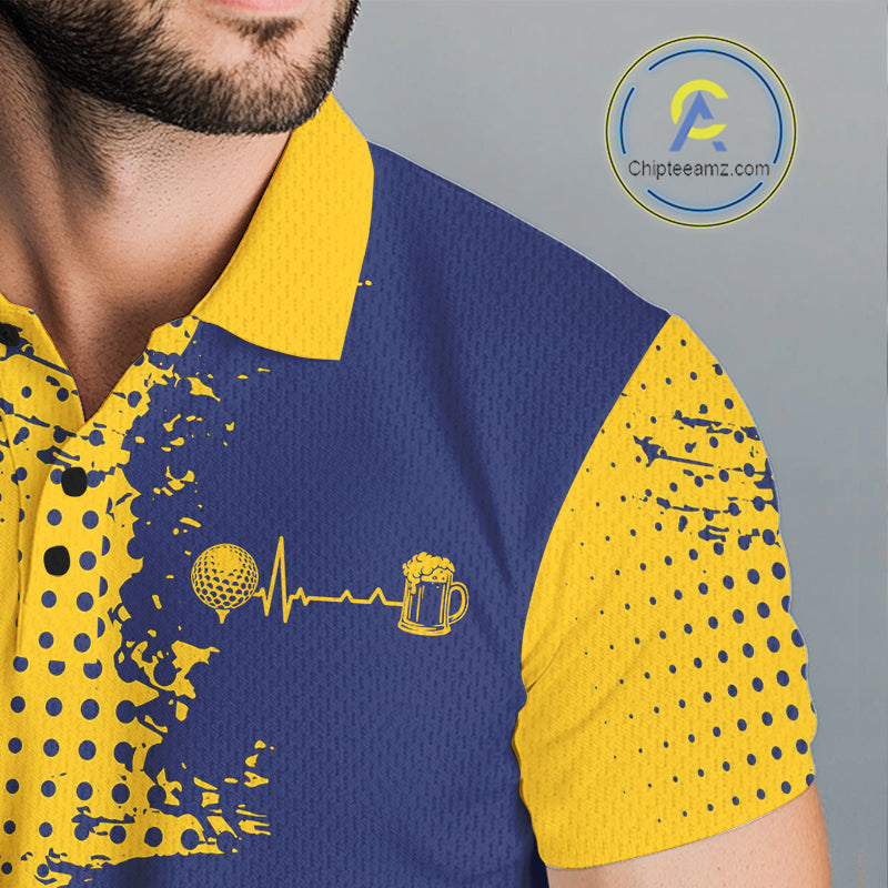 Blue & Yellow Mens Golf Beer Polo Shirt Personalized Name Golf Jersey Funny Golf Team Shirt NYN4674