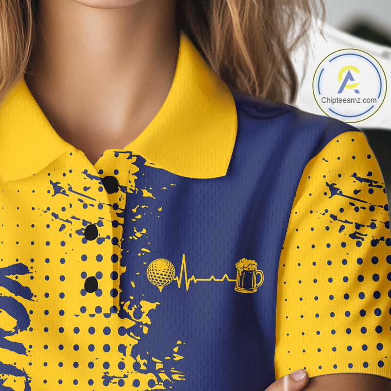 Blue & Yellow Womens Golf Beer Polo Shirt Personalized Name Golf Jersey Funny Golf Team Shirt NYN4674