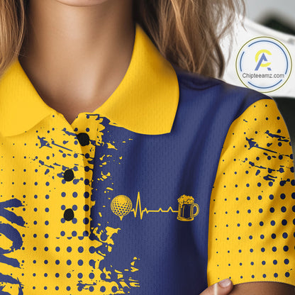 Blue & Yellow Womens Golf Beer Polo Shirt Personalized Name Golf Jersey Funny Golf Team Shirt NYN4674