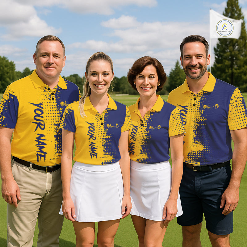 Blue & Yellow Mens Golf Beer Polo Shirt Personalized Name Golf Jersey Funny Golf Team Shirt NYN4674