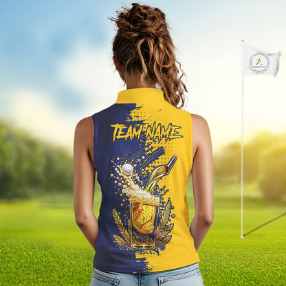 Blue & Yellow Womens Golf Beer Sleeveless Polo Shirt Personalized Name Golf Jersey Funny Golf Team Shirt NYN4674