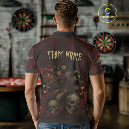 Red Dripping Cobra Dartboard Custom Men's Polo Darts Shirt Grunge Skull Darts Jersey NYN1796
