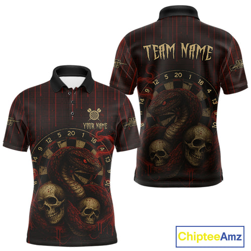 Red Dripping Cobra Dartboard Custom Men's Polo Darts Shirt Grunge Skull Darts Jersey NYN1796