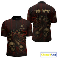 Load image into Gallery viewer, Red Dripping Cobra Dartboard Custom Men&#39;s Quarter-Zip Darts Shirt Grunge Skull Darts Jersey NYN1796