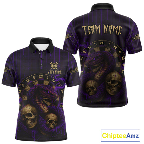 Purple Dripping Cobra Dartboard Custom Men's Polo Darts Shirt Grunge Skull Darts Jersey NYN1797