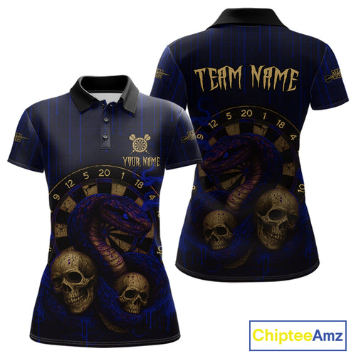 Blue Dripping Cobra Dartboard Custom Women Polo Darts Shirt Grunge Skull Darts Jersey NYN1798