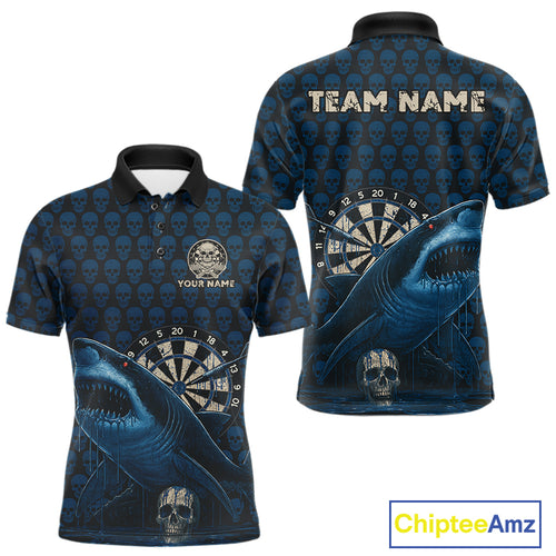 Blue Dripping Cobra Dartboard Custom Men's Polo Darts Shirt Grunge Skull Darts Jersey NYN1799