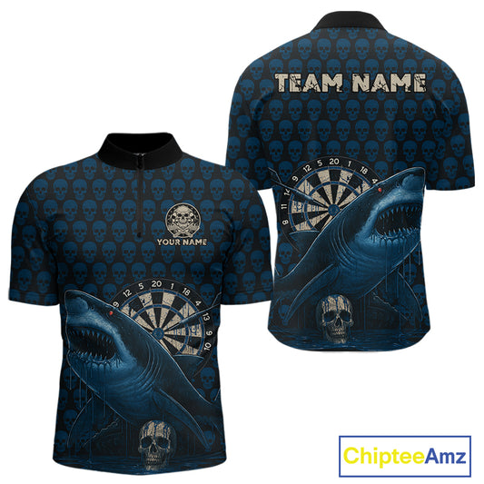 Blue Dripping Cobra Dartboard Custom Men's Quarter-Zip Darts Shirt Grunge Skull Darts Jersey NYN1799