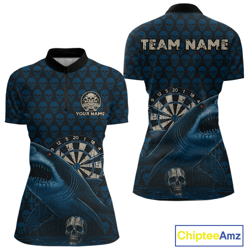 Blue Dripping Cobra Dartboard Custom Women Quarter-Zip Darts Shirt Grunge Skull Darts Jersey NYN1799