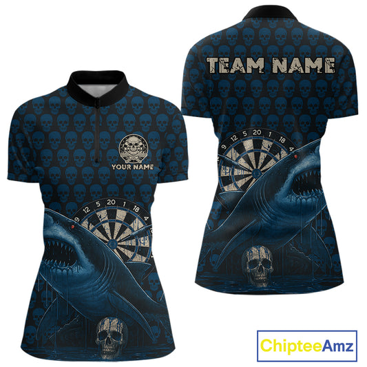 Blue Dripping Cobra Dartboard Custom Women Quarter-Zip Darts Shirt Grunge Skull Darts Jersey NYN1799