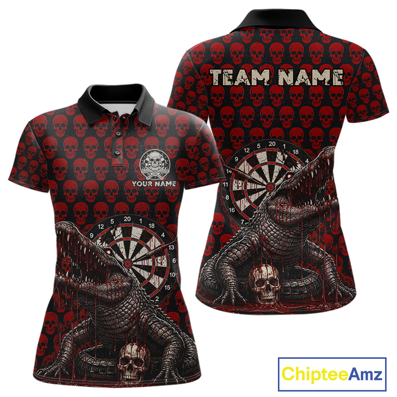Funny Shark Blue Grunge Dartboard Custom Women Polo Darts Shirt Skull Darts Jersey NYN1800