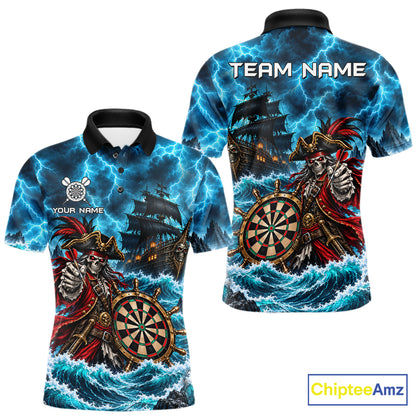 Personalized Pirate Skeleton Ship Darts Polo 1/4-Zip Shirt For Men Custom Name Darts Team Apparel NYN5042