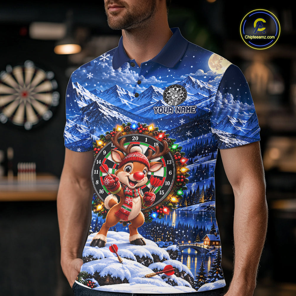 Funny Reindeer Christmas Dart Jersey For Men Custom Xmas Darts Polo 1/4-Zip Team Shirt NYN5044