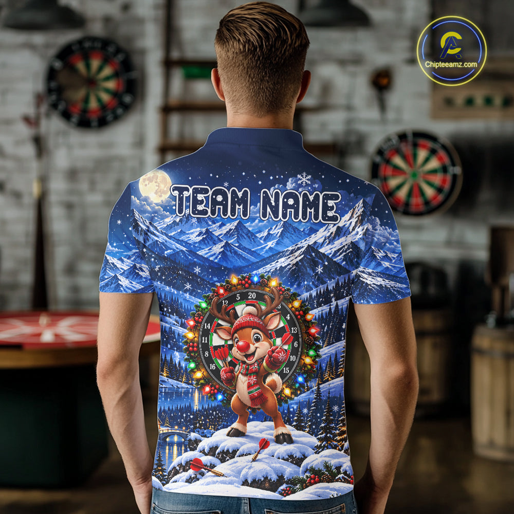 Funny Reindeer Christmas Dart Jersey For Men Custom Xmas Darts Polo 1/4-Zip Team Shirt NYN5044