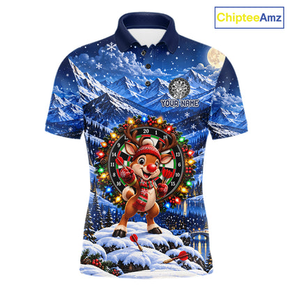 Funny Reindeer Christmas Dart Jersey For Men Custom Xmas Darts Polo 1/4-Zip Team Shirt NYN5044