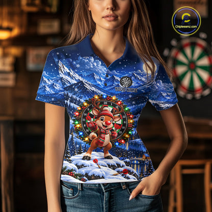 Funny Reindeer Christmas Dart Jersey For Women Custom Xmas Darts Polo 1/4-Zip Team Shirt NYN5044