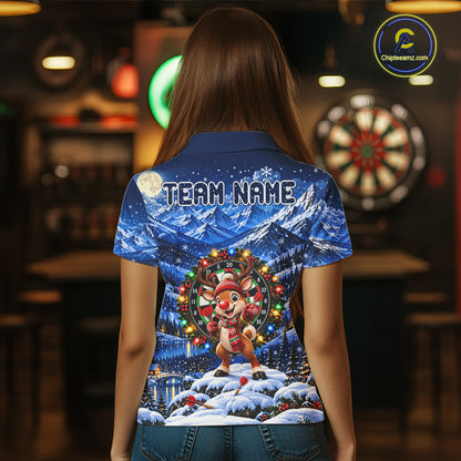 Funny Reindeer Christmas Dart Jersey For Women Custom Xmas Darts Polo 1/4-Zip Team Shirt NYN5044