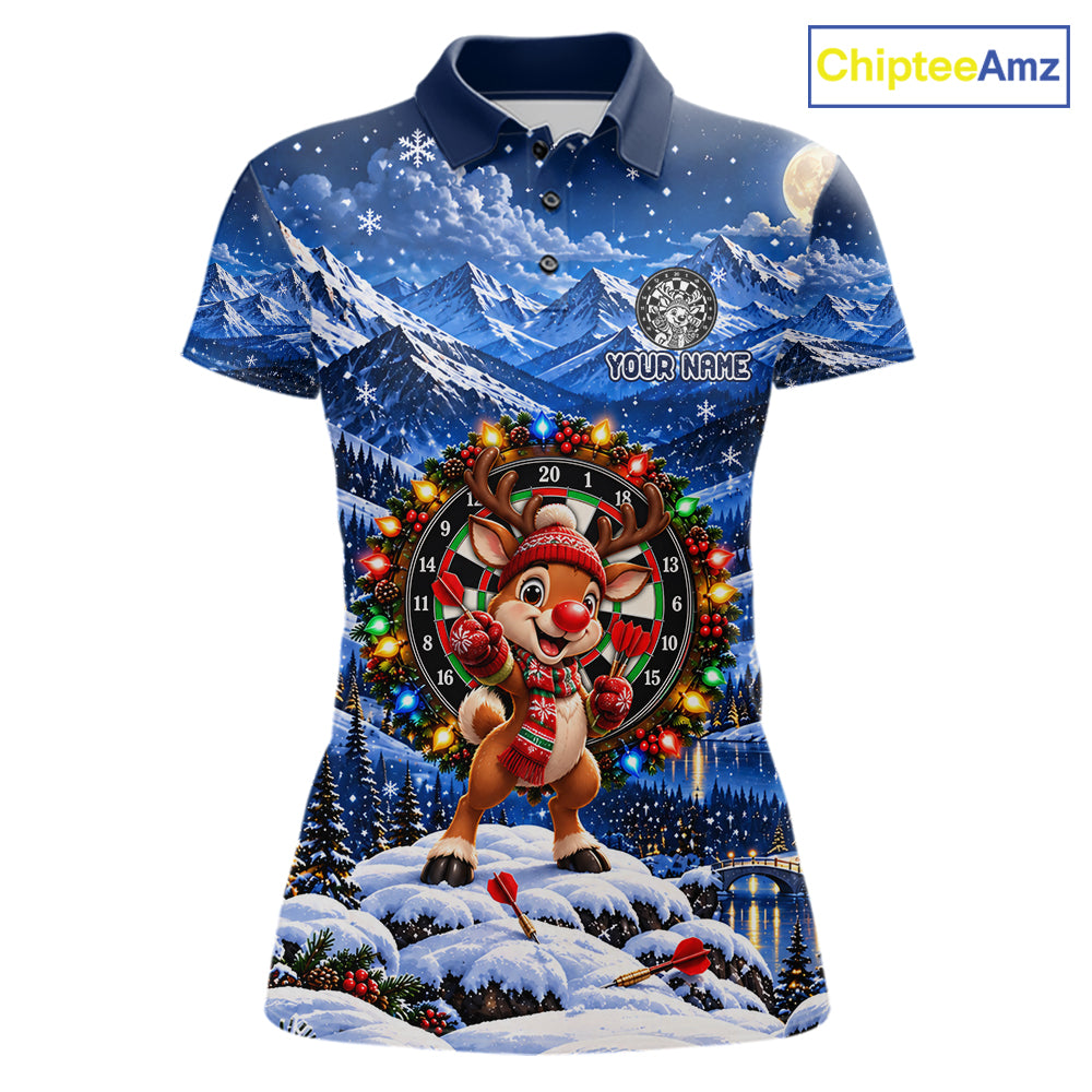 Funny Reindeer Christmas Dart Jersey For Women Custom Xmas Darts Polo 1/4-Zip Team Shirt NYN5044