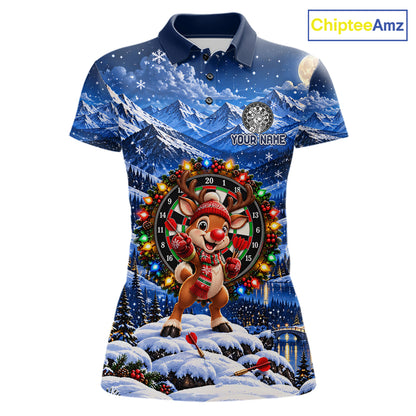 Funny Reindeer Christmas Dart Jersey For Women Custom Xmas Darts Polo 1/4-Zip Team Shirt NYN5044