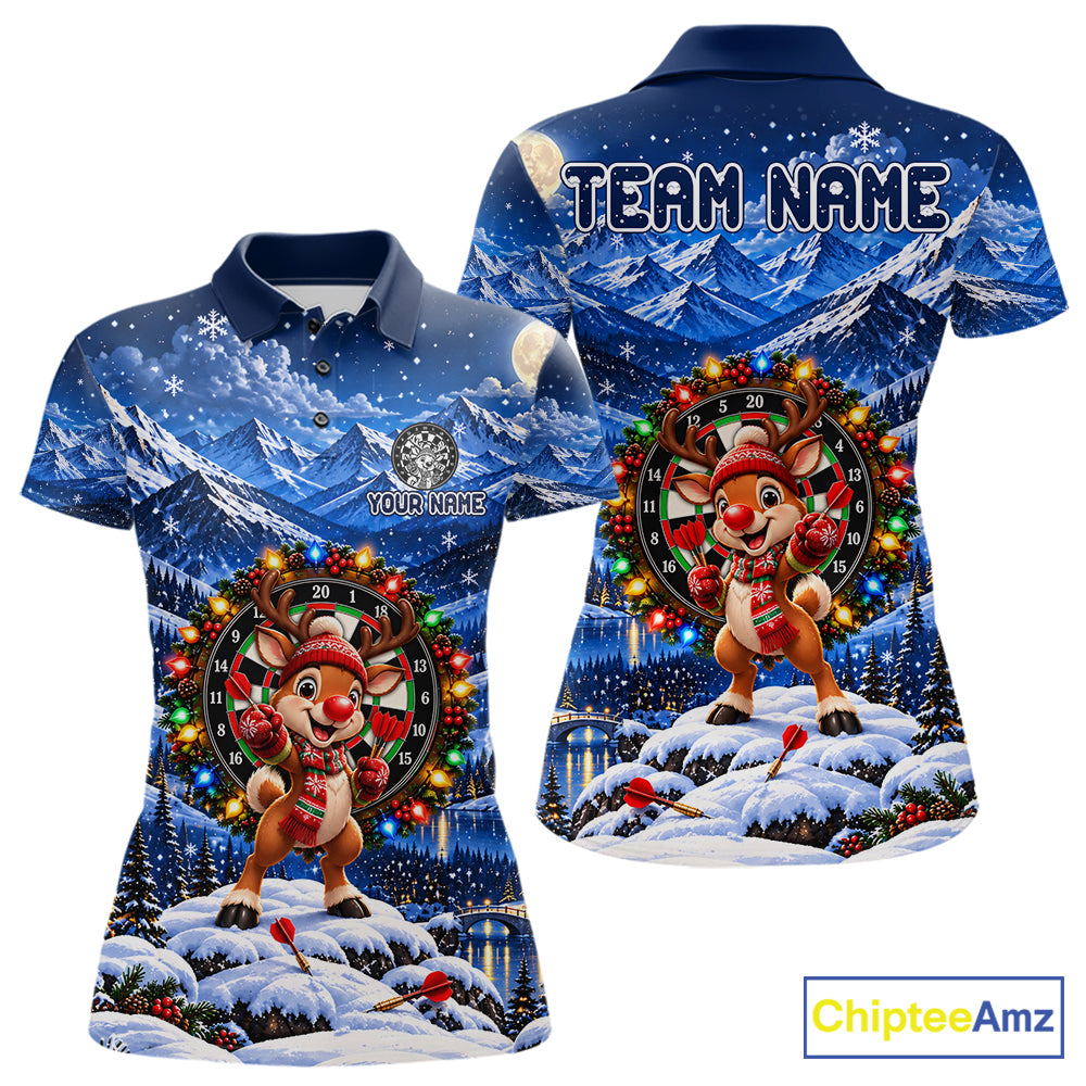 Funny Reindeer Christmas Dart Jersey For Women Custom Xmas Darts Polo 1/4-Zip Team Shirt NYN5044